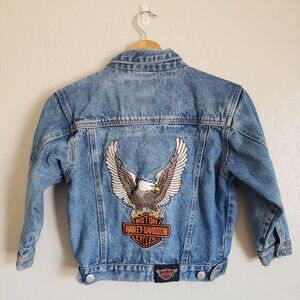 Harley Davidson Vintage Embroidered Eagle Denim Jean Jacket Blue Size Kid's 6